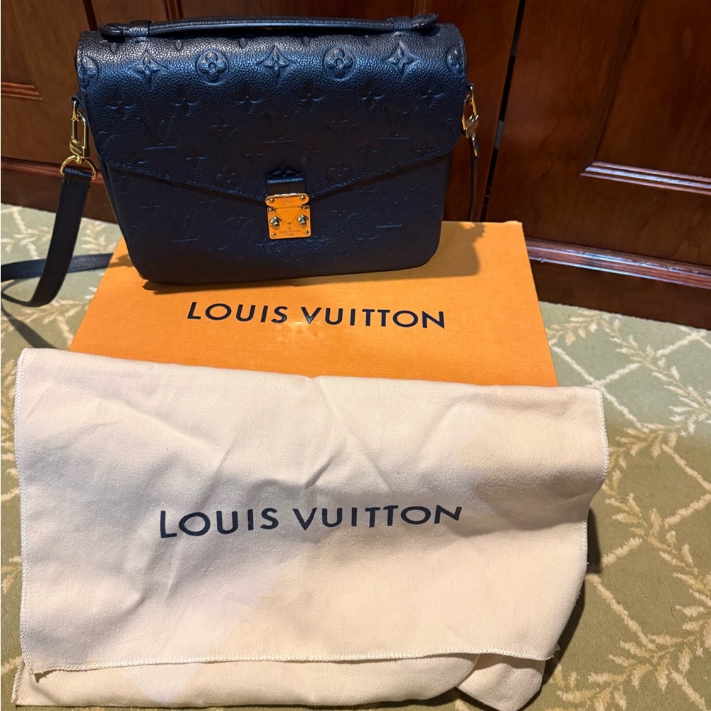 Louis Vuitton Navy Embossed Monogram Shoulder Bag with Gold Hardware